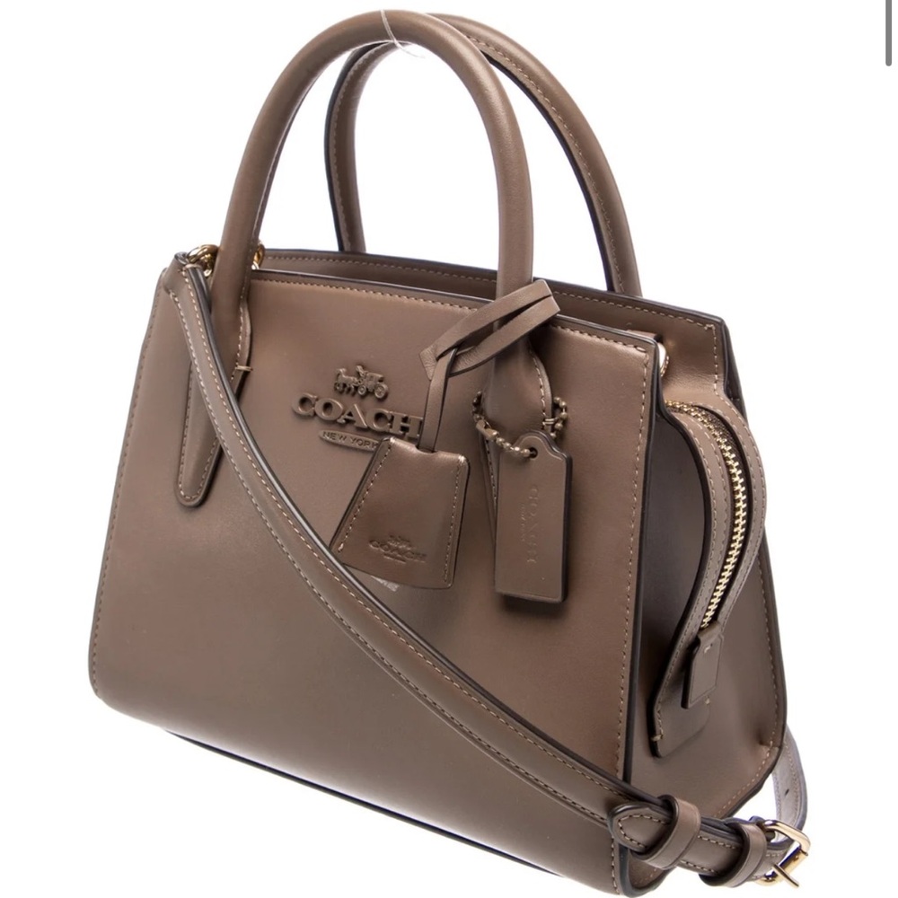 Coach Taupe/Brown Leather Mini Satchel with Crossbody Strap